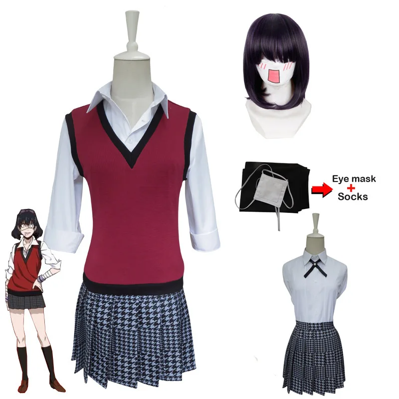 2019 Kakegurui Midri Ikishima Косплей парики Костюмы Школьная униформа для девочек платье