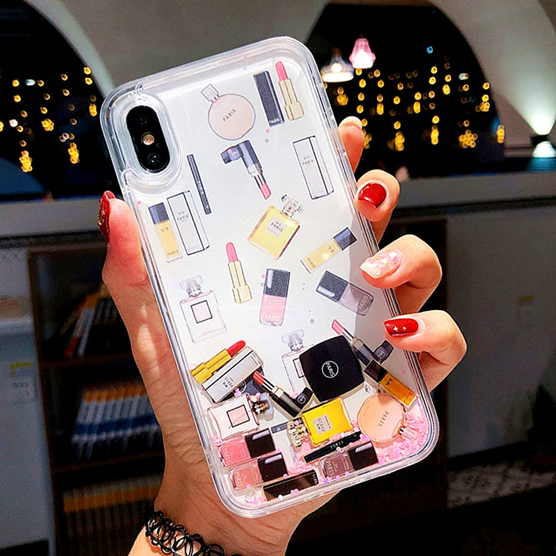 Косметический чехол с зыбучим песком для iPhone 11, 6 S, 7, 8 Plus, жесткий динамический флакон для духов для iPhone 11, XS, Max, XR, X, чехол для телефона