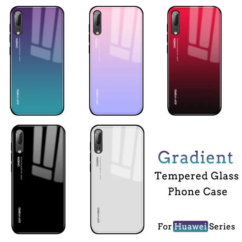 

Protective Slim Tempered Glass Back Gradient Case Cover For Huawei Mate 20 P20