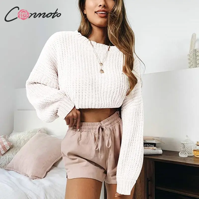 Conmoto Chenille Pink Sexy Autumn Winter 2019 Knit Sweater Women Casual Female Knitted Ladies Crop | Женская одежда