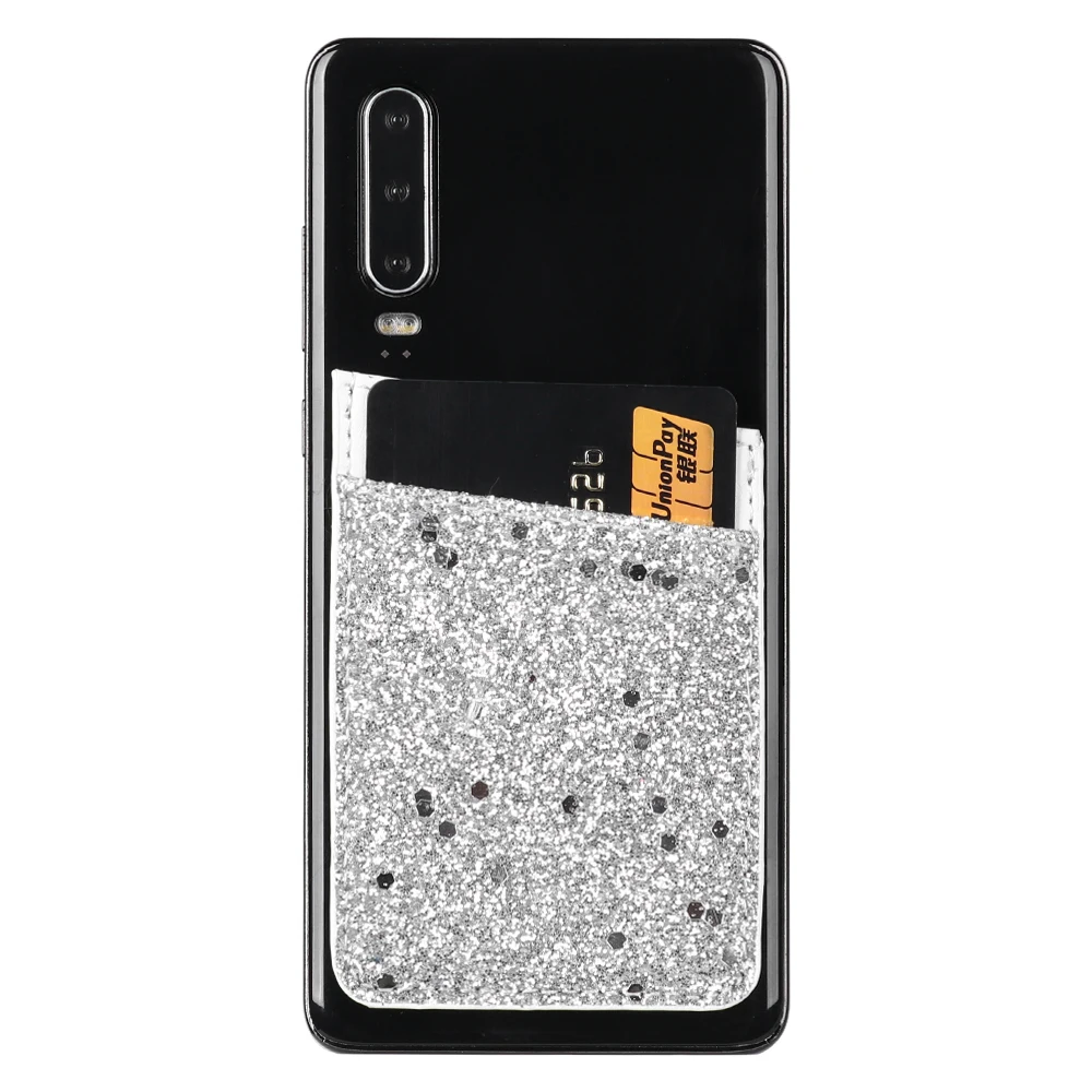 1PC PU Leather Sequins Cell phone Pocket Credit Card Holder For Phone Card Holder Sticker Adhesive Pouch Wallet Case