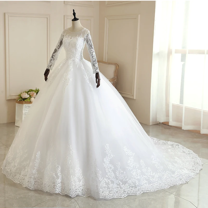 Vestido De Noiva 2021 белое свадебное платье с длинным рукавом и шлейфом роскошное