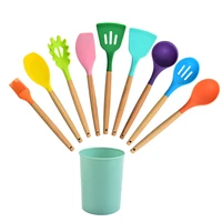 wooden handle silicone kitchenware set non stick spatula spoon kitchenware silicone new color set household cooking tools
