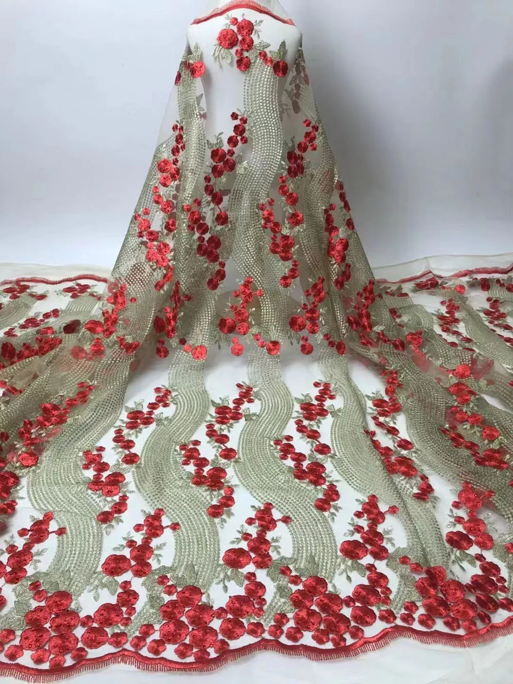 

Tulle Embroidery Mesh Lace Fabric Appliques Hot Drilling Craft Sewing For DIY Evening Party Fashion Wedding Gown Dress 5 Yards
