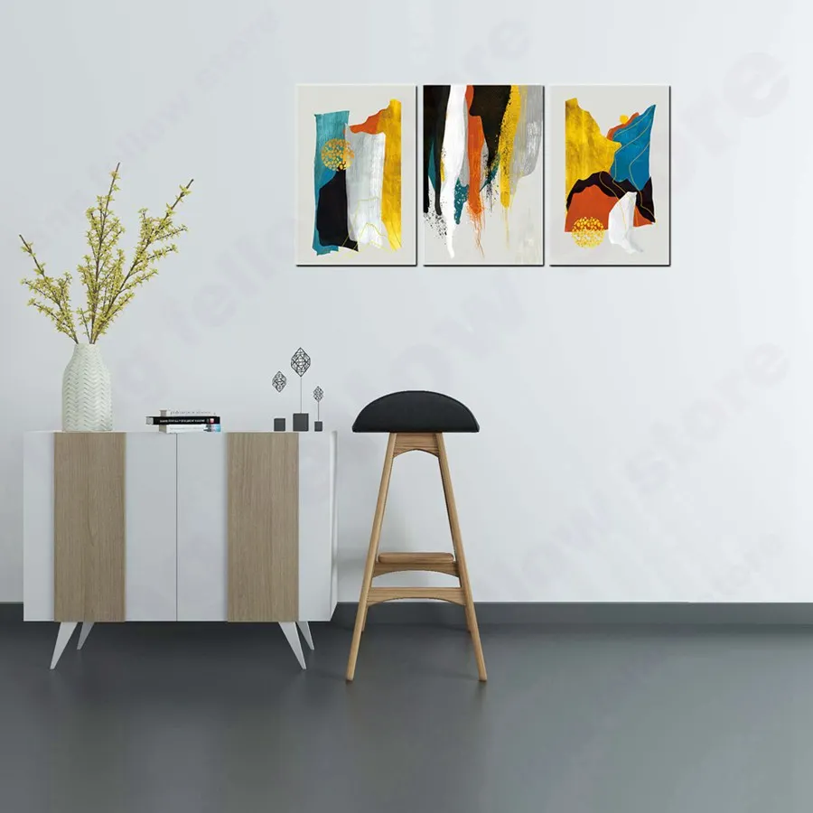 

Orange Abstract Geometry Pictures Golden Wall Art Poster Canvas Paintings for Dining Room Bathroom Decor Dropshipping