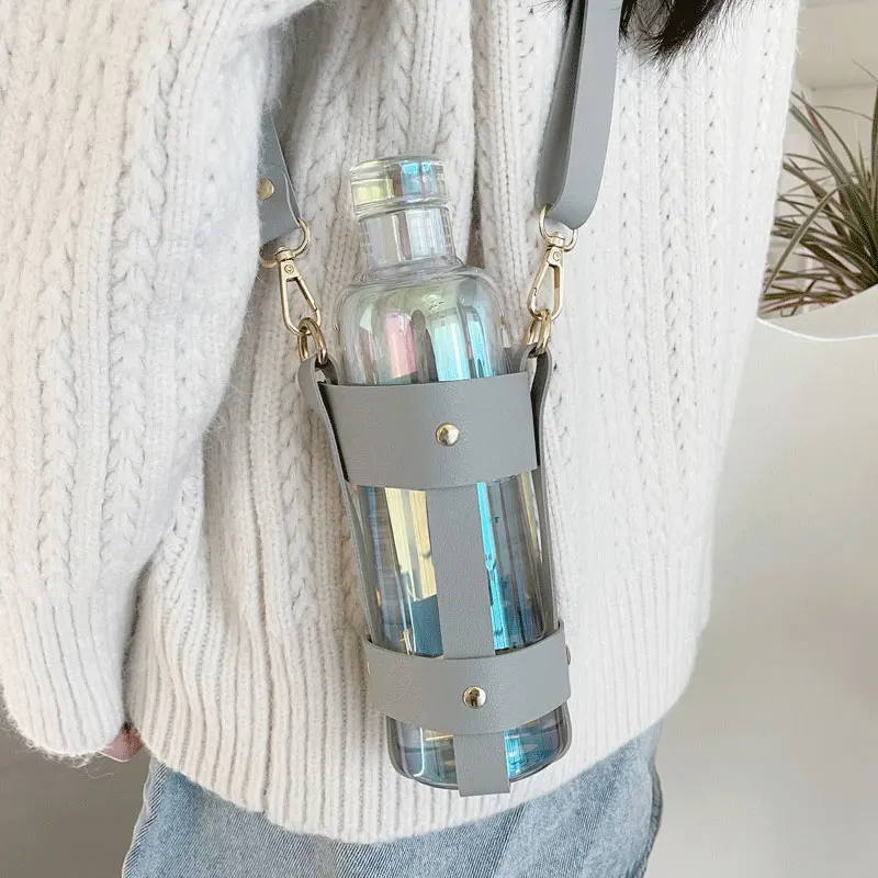 Стеклянная бутылка для воды 500 мл с держателем чашки из ПУ маркер времени модная