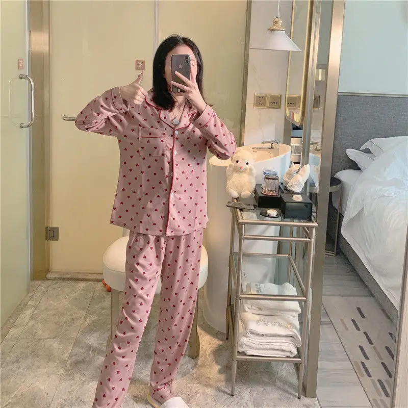 Женские пижамные комплекты в клетку пижама с длинными рукавами Женский отложным