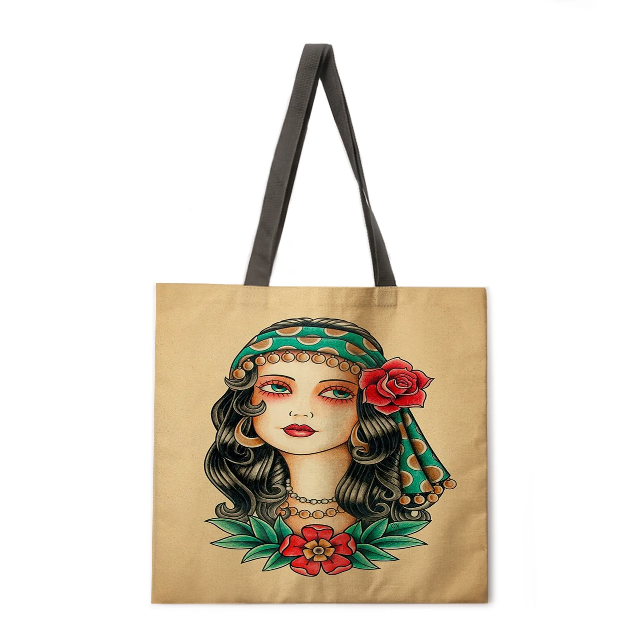 

Ladies casual handbags poster girls painting print handbags ladies shoulder bags foldable shopping bags outdoor beach bags