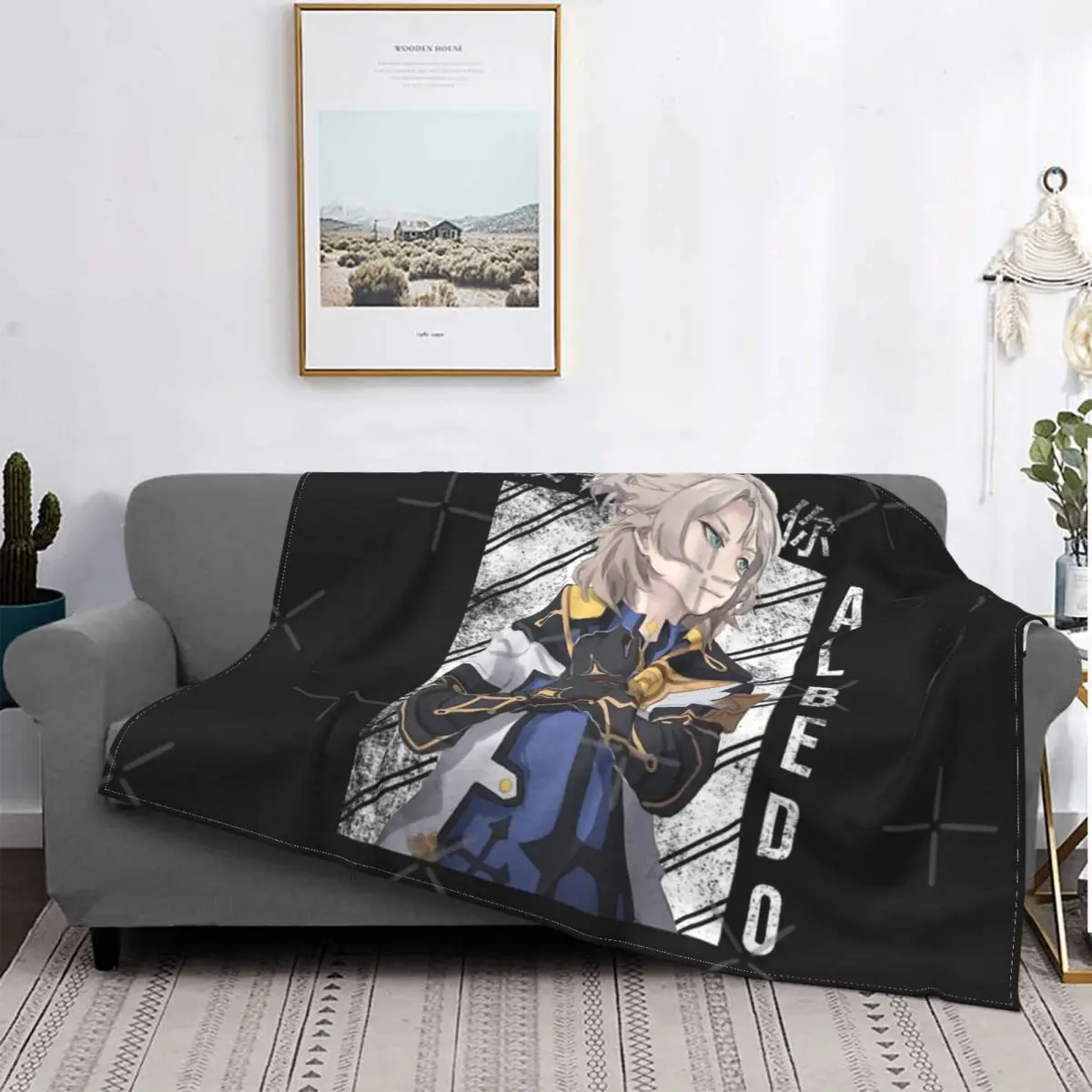 

Genshin-Manta de Albedo de impакция, a cuadros colcha para cama, sofah a cuadros, manta Thermal, colcha de 220x240