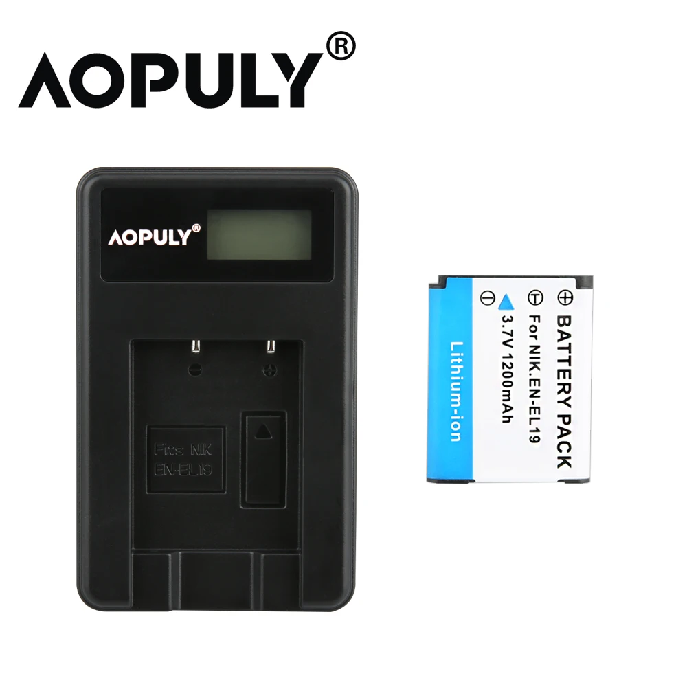 Aopuly EN-EL19 Батарея Зарядное устройство для цифровой камеры Nikon Coolpix S32 S33 S3500 S4100 S4150