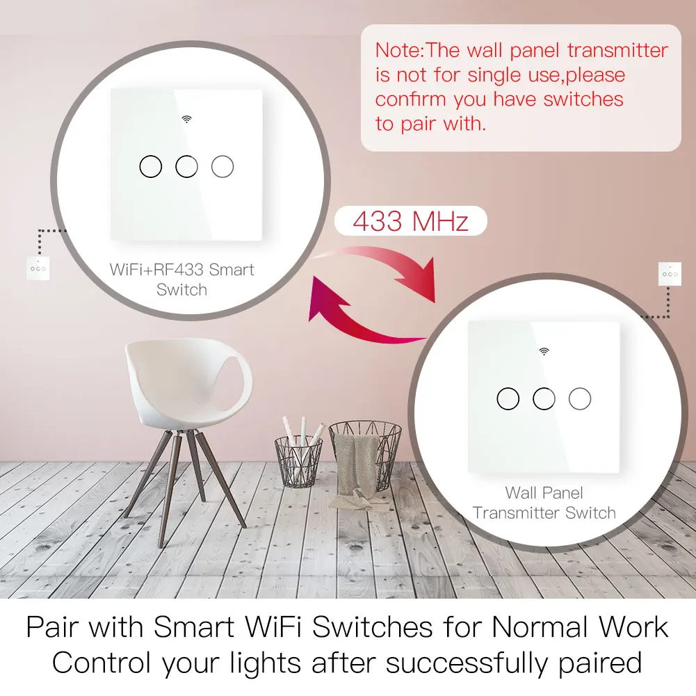RF433 MHz Wireless Wall Glass Panel Transmitter Switch Remote Controller Work with WiFi Smart Control Sticky Receiver | Обустройство