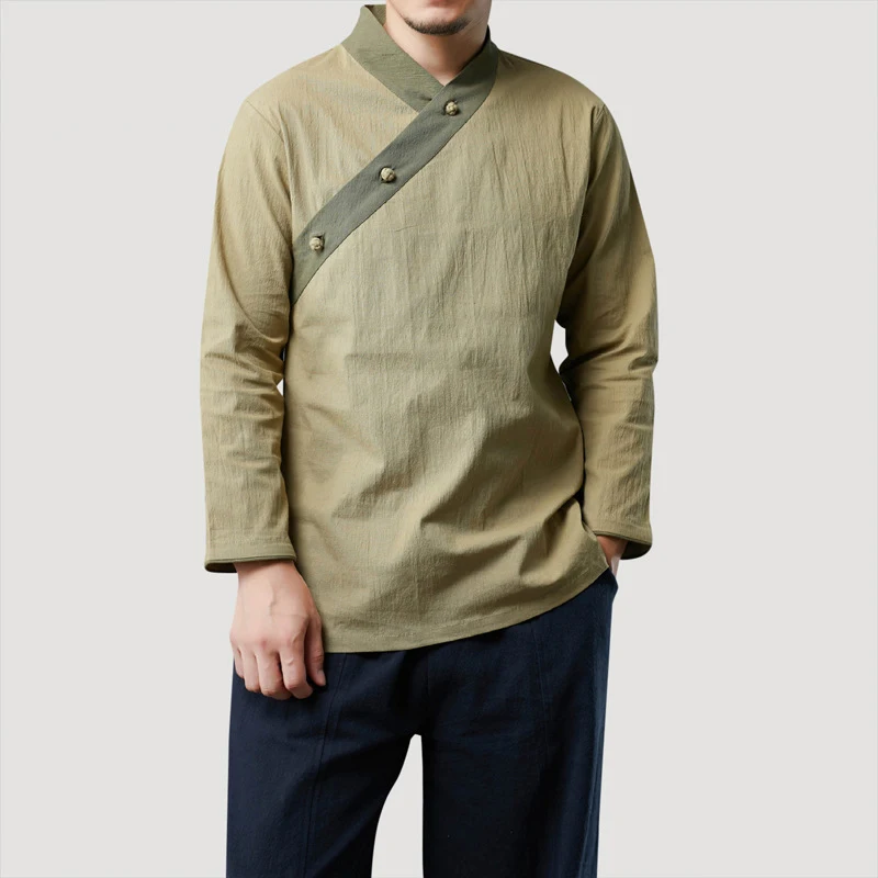 

4Colors Retro Chinese Style Men Hanfu Tops Cotton Linen Tang Suit Robes Zen Tea Casual Blouse Long Sleeve Shirts Cardigan Coats