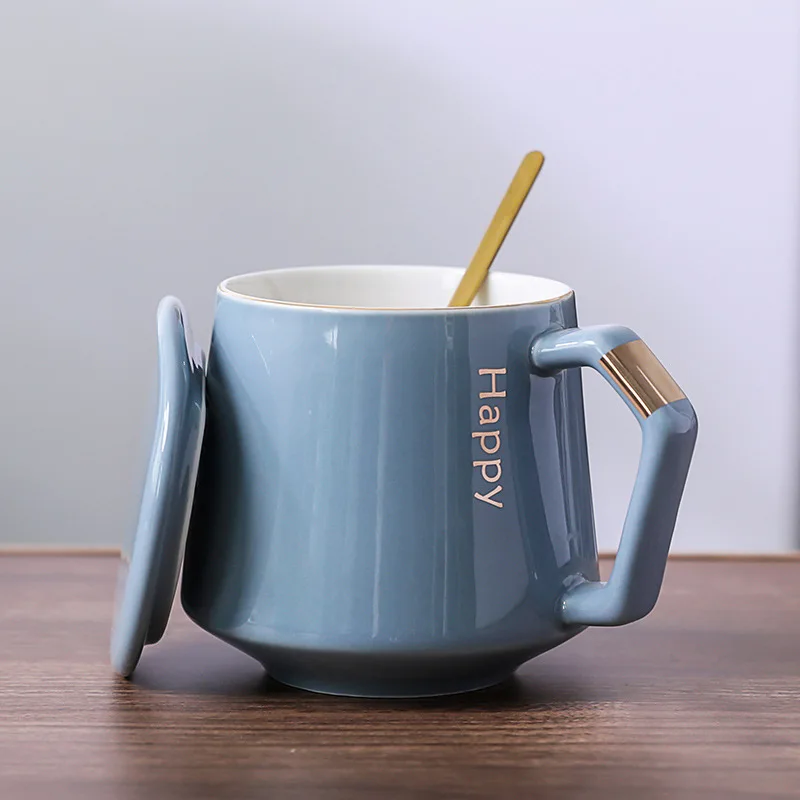 

Creative Cup Coffee Cup Nordic cup ceramic cup, with lid, one cup, one spoon, one cover household water cup creative Mug