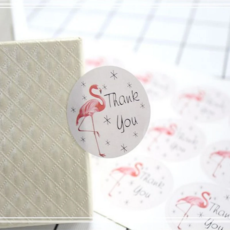 

120pcs/lot Flamingo Thank You Round Self-adhesive Sealing Sticker Gift Package Labels For Baking Product