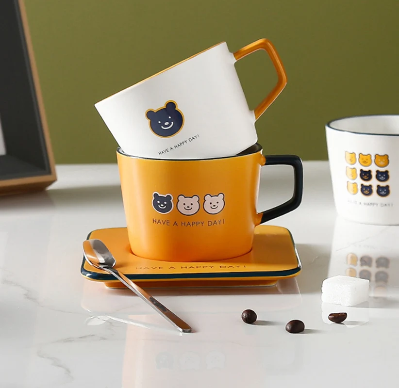 Новый милый мультяшный медведь с ложкой и блюдце в комплекте керамическая