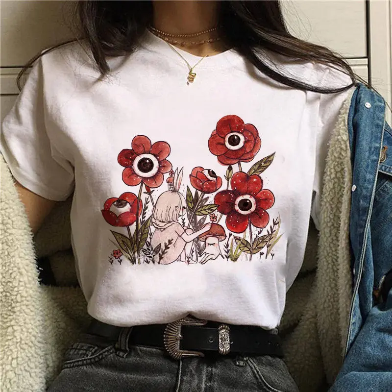 

Женская футболка с рисунком грибов, кавайная футболка в стиле улззанг, Tumblr, гранж 90-х, модный топ в стиле Харадзюку, летняя мультяшная женска...