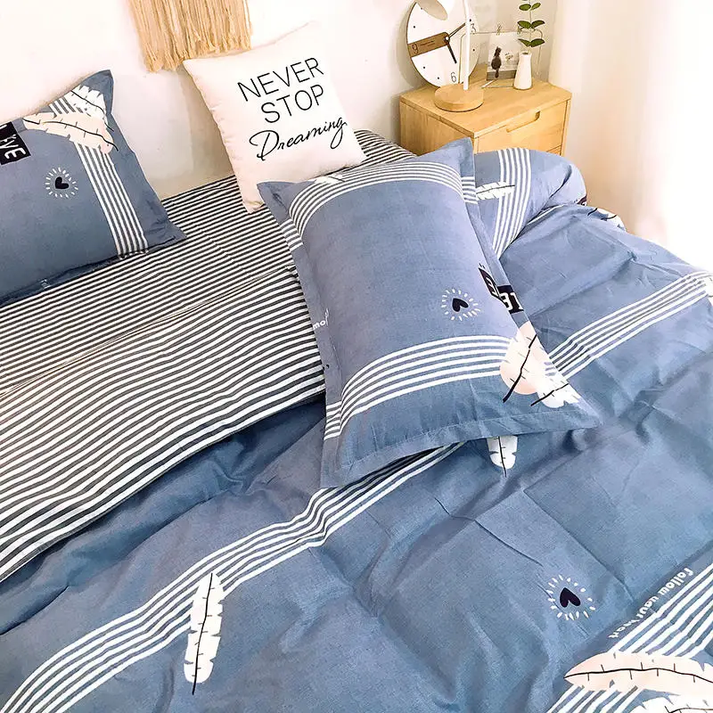 Sanding Bedding Set White stripes Bed blue Duvet Cover Skirt lace Sheet Pillowcases Queen size bed | Дом и сад