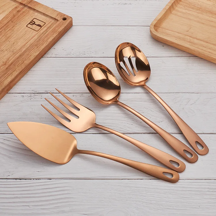 Золотой столовый костюм из нержавеющей стали 4 шт. вилка в западном стиле ложка