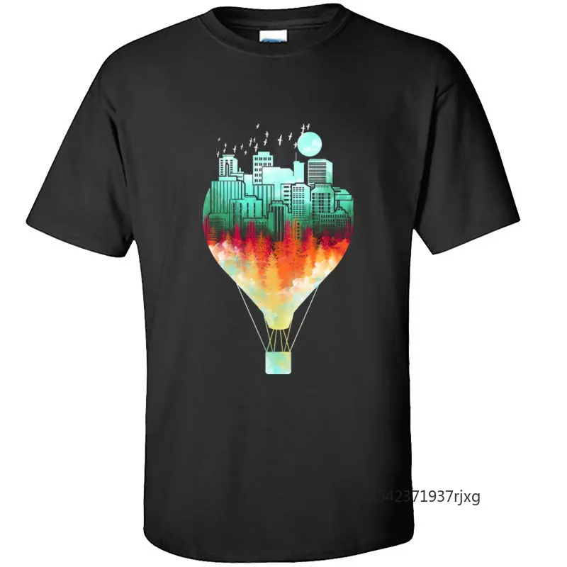 

Black Popular Tshirt Geometric City Skyline Balloon Thanksgiving Day Tops Shirts Top T-shirt Top T-shirt Harajuku