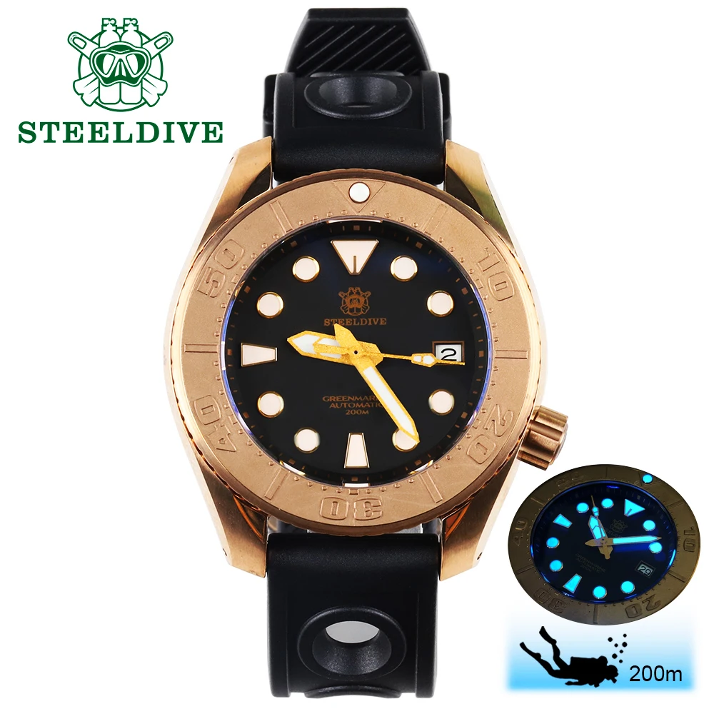 

STEELDIVE 1971S Bronze Dive Watch 20ATM Automatic Watch NH35 Sapphire Crystal Mechanical Watches Men C3 Luminous Diving Watches