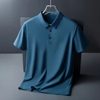 ice silk seamless polo shirt middle aged and elderly thin quick drying short sleeved t shirt lapel solid color mens 2021 summer