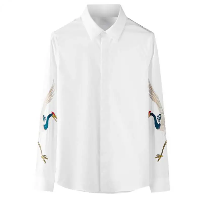 

Men Shirt Luxury Sleeve Embroidery Party Nightclub Mens Shirts Fashion Long Sleeve Slim Fit Casual Shirts Man Plus Size