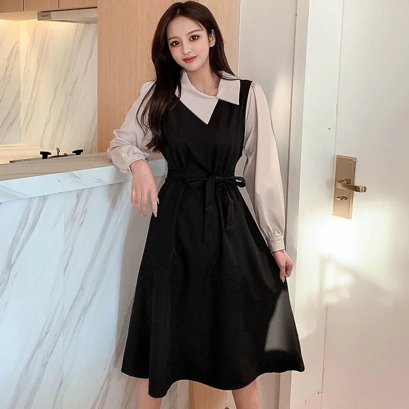 

Осень-зима 2021, новое платье для студенток, свободная базовая юбка средней длины в Корейском стиле, в стиле пэчворк