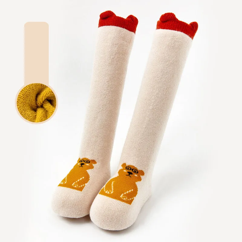 Calcetines de invierno de tubo alto para bebé, de 0 a 1 año, gruesos, dispensadores, toalla, tarjeta a través de la rodilla
