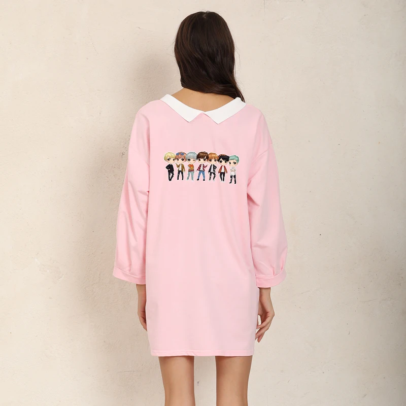 

Мини-платье женское демисезонное с мультяшным принтом в стиле K-POP