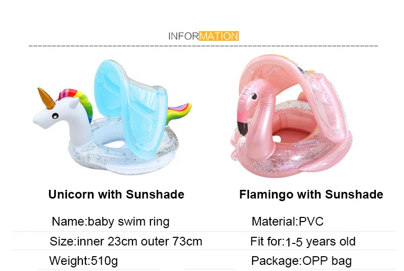 

Baby Infant Float Pool Swimming Ring with Sunshade Unicorn Flamingo Inflatable Circle Floating Seat Beach Party Toys