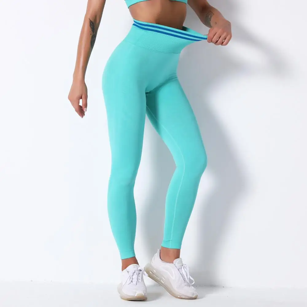 Qickitout 10% Spandex Bubble Butt Knitted Breathable Seamless Leggings Women Running Sports Pants 5 Colors