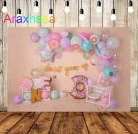 donut grow up backdrop cake smash 1st birthday for girls sweet one donut first birthday background pink balloons donut themed