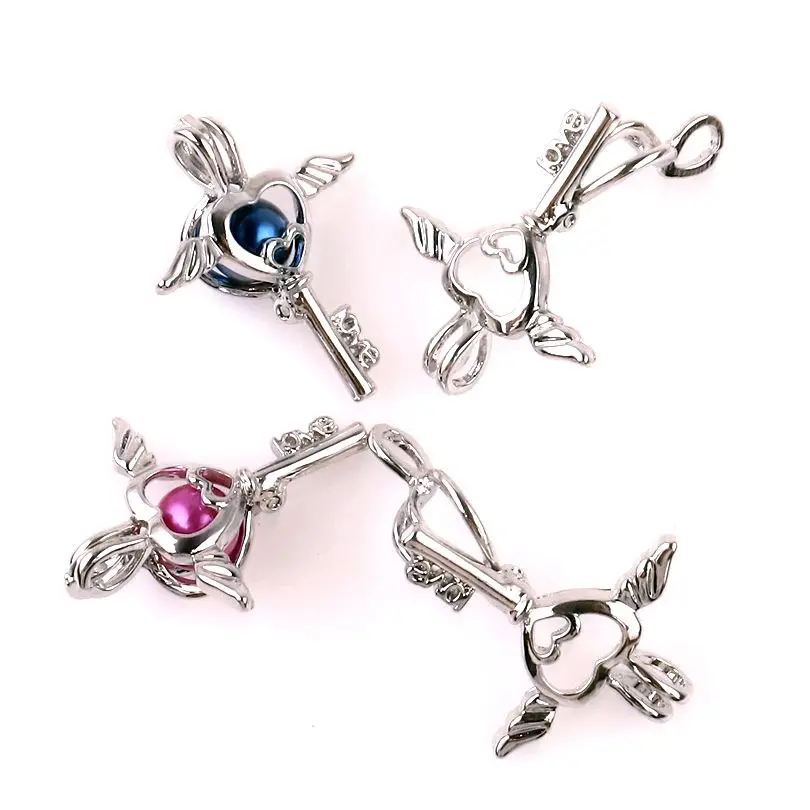 Новинка 5 шт./лот серебряные медные крылья для ключей любовь сердце бусины