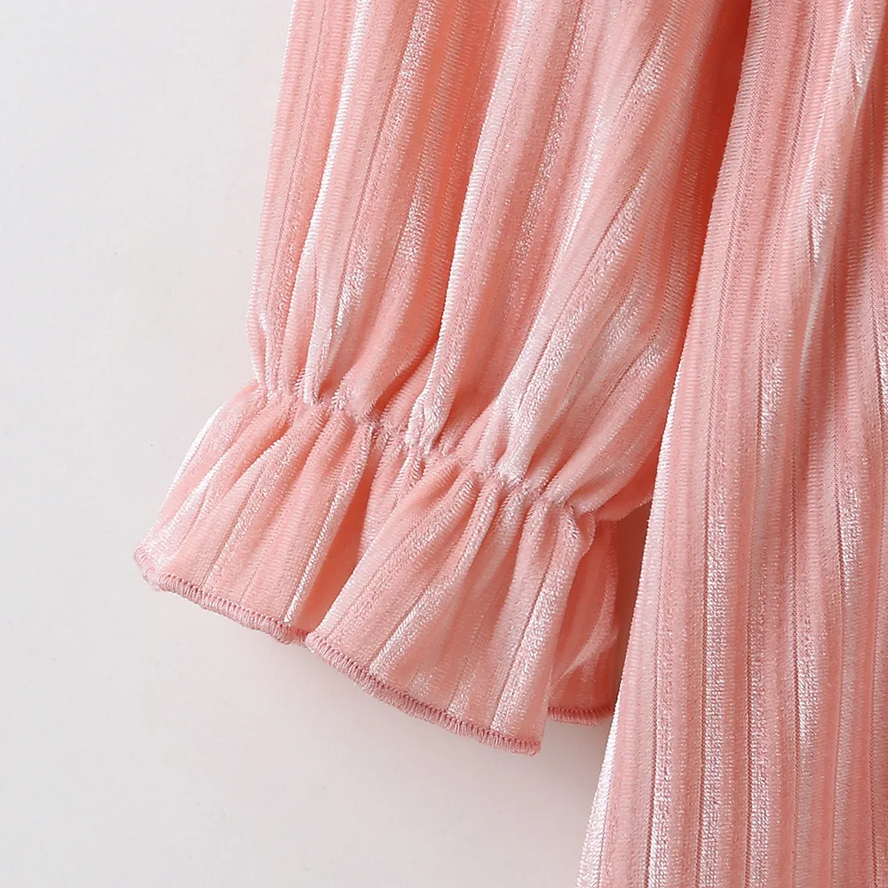 

1-6T Childrens clothing Autumn new products girl cute sweet pink long-sleeved solid color lotus leaf collar princess dress