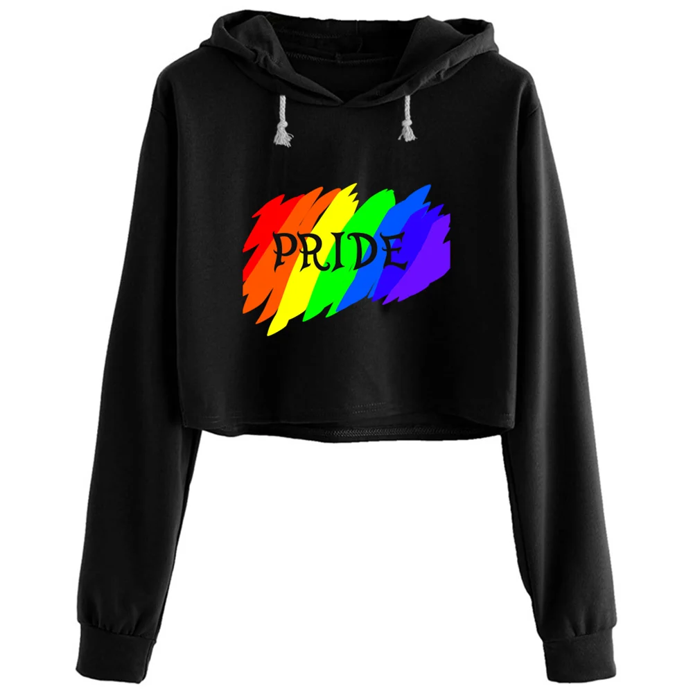 

Rainbow Pride Crop Hoodies Women Grunge Harajuku Anime Emo Pullover For Girls
