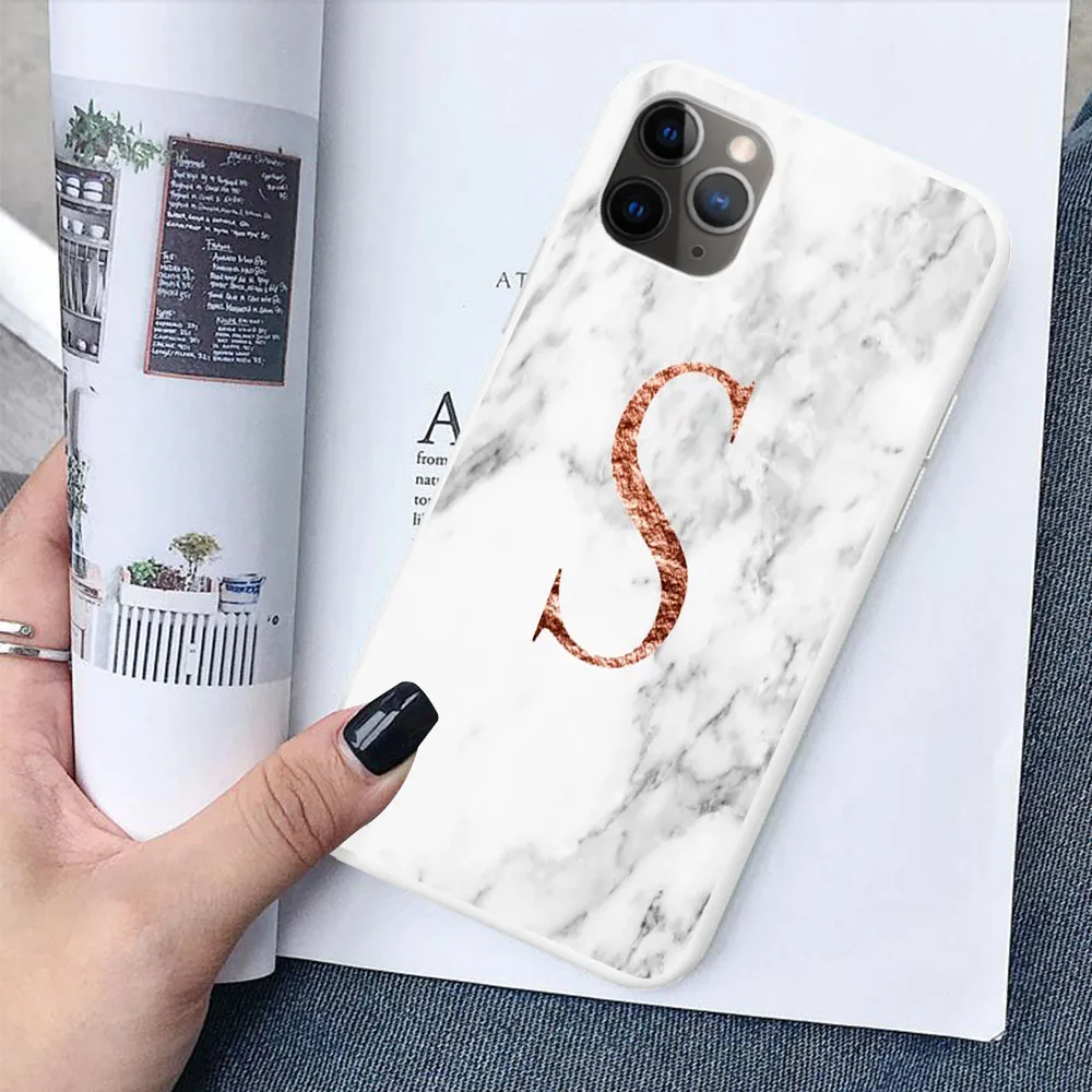 Начальная Буква A B конфетный белый мягкий ТПУ чехол для iPhone 11 Pro MAX 6 7 8Plus XR XS X пользовательское имя сочетание белый чехол под мрамор