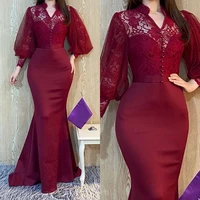 2021 plus size arabic aso ebi sexy mermaid lace evening formal dresses long sleeves vintage prom party second reception gowns