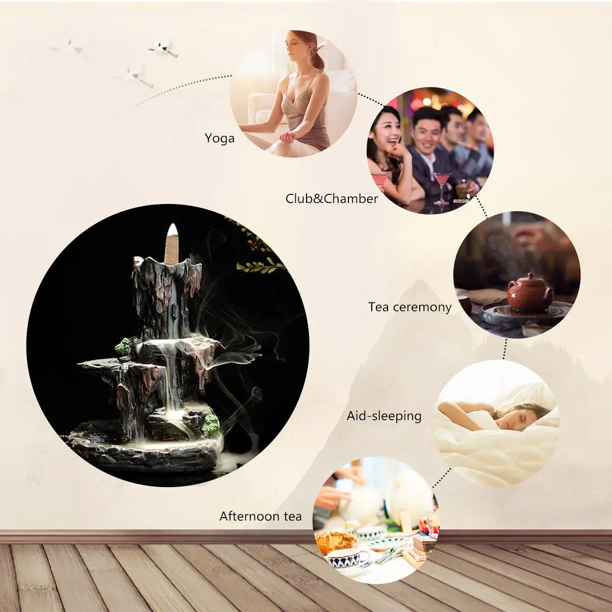 

Backflow Incense Cone Burner Censer Holder Mountain Waterfall Stream Home Fragrant Furnace Decor