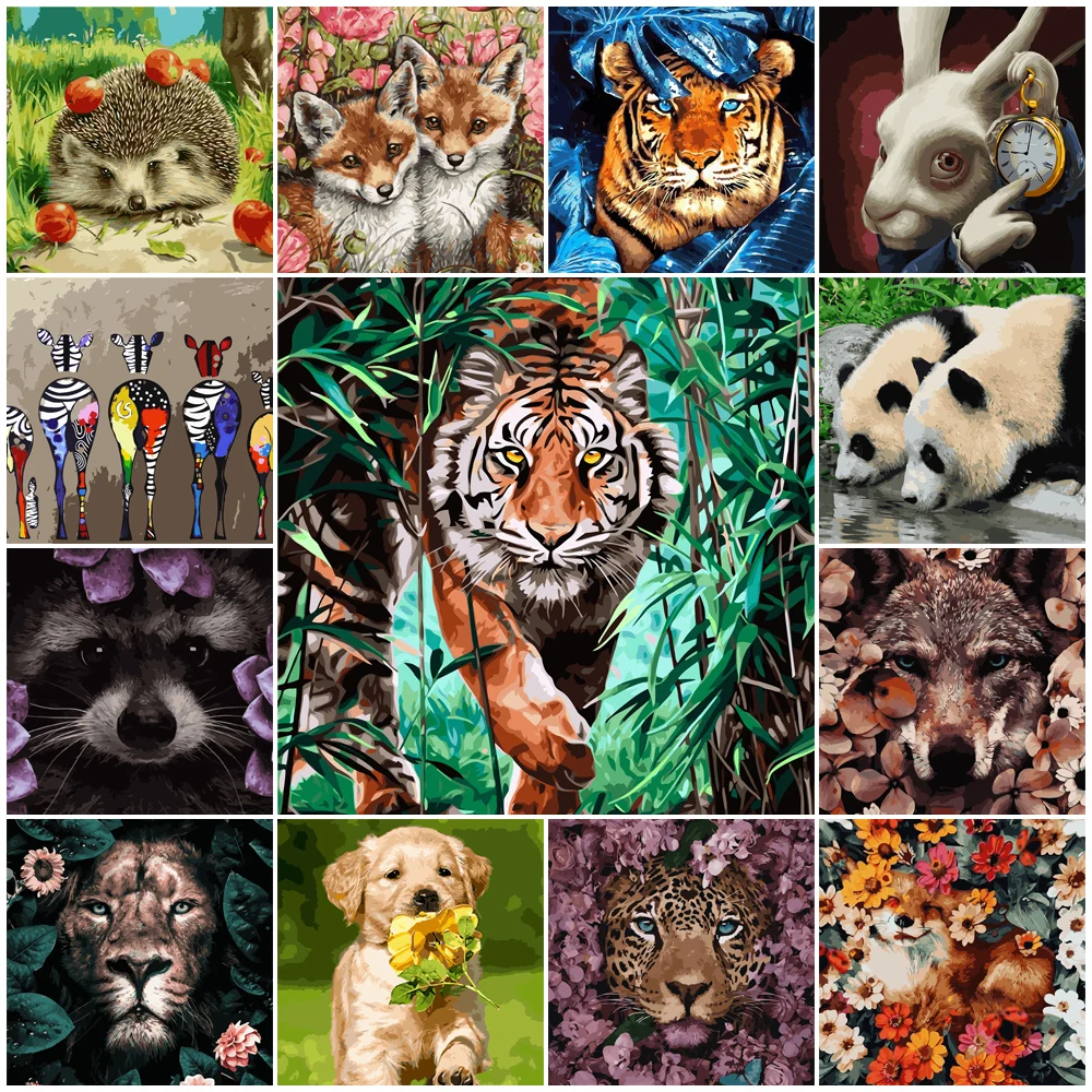 

Painting By Numbers Animal Tiger Fox Dog VA-1899 Full Kits No-Frame Paintings On Canvas 28-Colors For Living Room Level:3 Stars