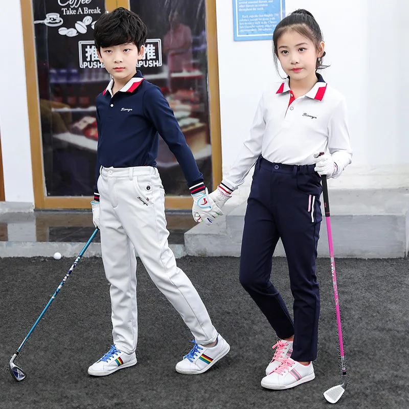 

New Arrival Children Long-Sleeve Golf Shirts Boys Girls Breathable Stand Collar Tops Teenagers Full Length Sportswear D0856