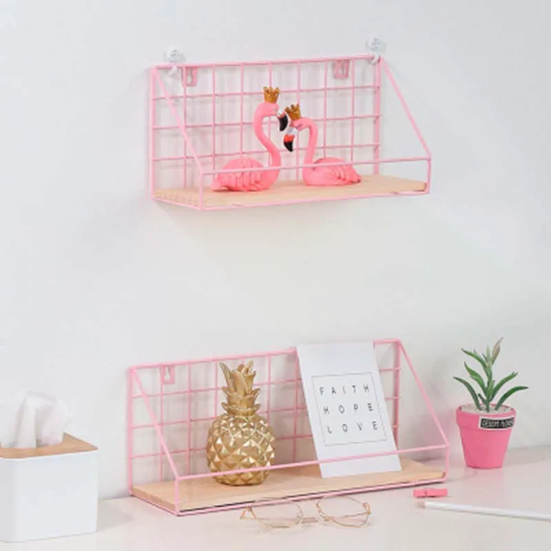 Скандинавские железные розовые стеллажи для хранения с шестигранной сеткой