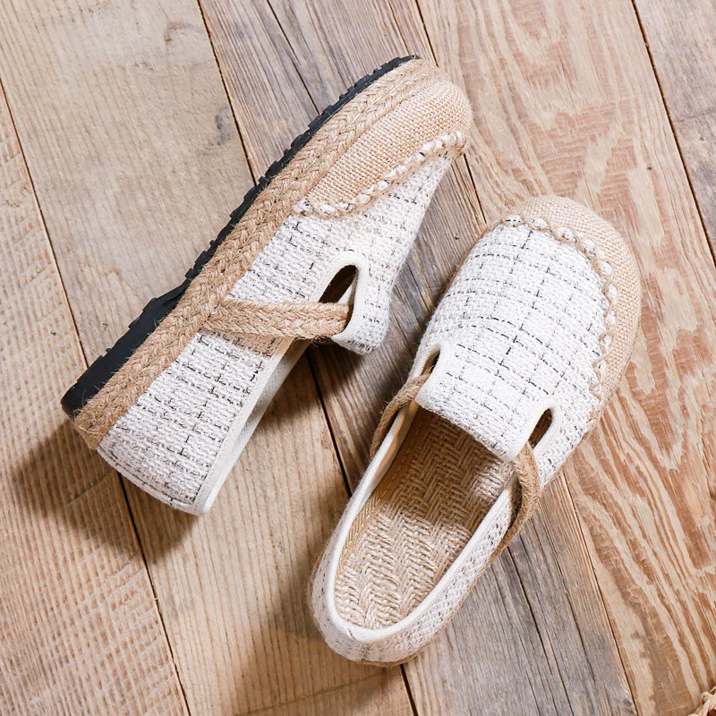 

2021 веганские холщовые эспадрильи ручной работы с вышивкой на плоской подошве в японском стиле женские удобные повседневные Лоферы без шнур...