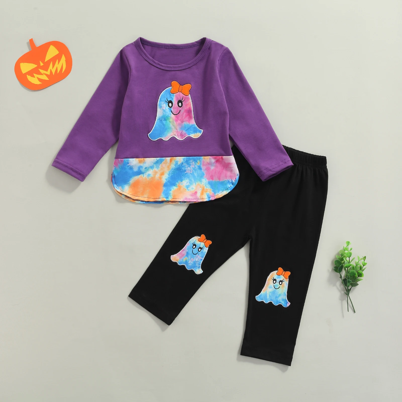 

Комплект из 2 предметов для маленьких девочек на весну и осень, топы с длинными рукавами и круглым вырезом с мультяшной вышивкой, милый Модны...