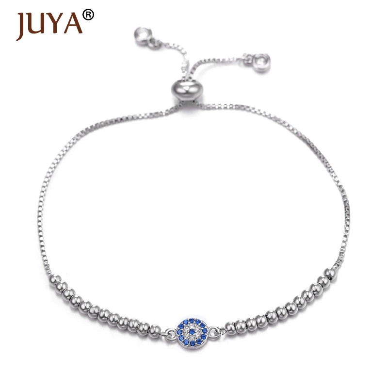 silver JUYA Медь инкрустированные CZ Мода Турецкий синий циркон круглый зловещий глаз/оболочка/Сердце Браслеты для женщин счастливый амулет ювелирные изделия Bileklik - Окраска металла: silver