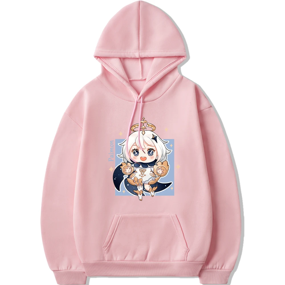 

Лидер продаж, толстовка с капюшоном Genshin Impact Paimon, милый Женский свитшот Harajuku Kawaii, топы с графическим принтом, розовая толстовка для подростко...