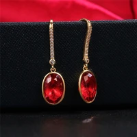 huitan simple and elegant red cz drop earrings for women luxury gold color female earrings fashion versatile jewelry wholesale