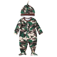 cotton newborn baby 2 piece romper set army green jumpsuit overalls daddys boy clothing suit with hat warm boys fall clothes