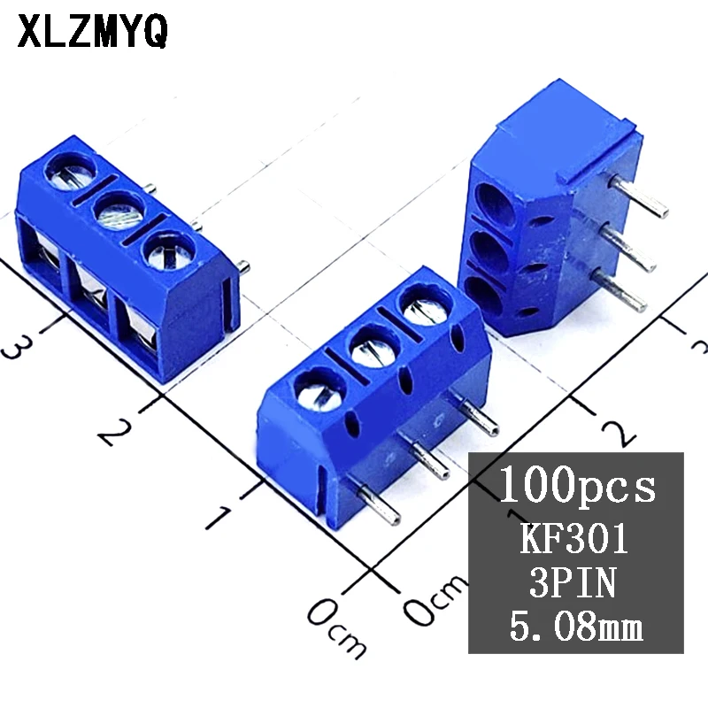 

100 шт., 3-контактный винтовой клеммный блок KF301, коннектор 5 мм, шаг 5.08-301-3P 301-3 P, 3-контактный винтовой комплект клемм PCB