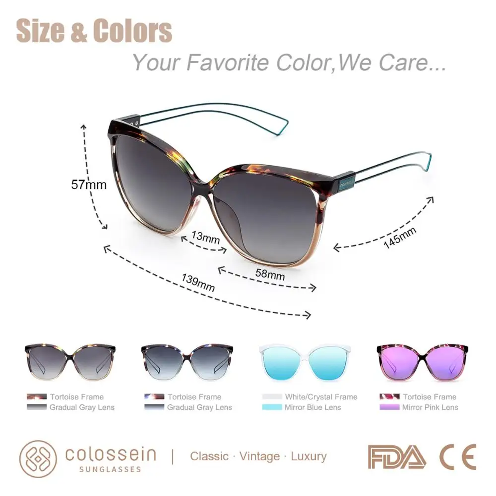 COLOSSEIN солнцезащитные очки женщины кошачий глаз модный бренд дизайнер UV400 для