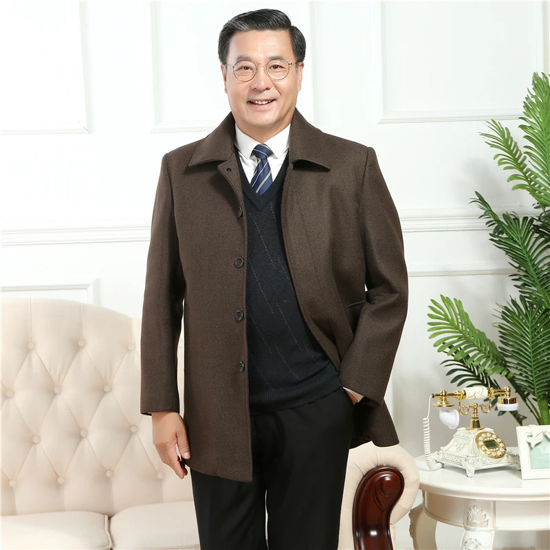 Middle-aged men's fur collar wool coat luxury business Casual thick autumn winter casshmere trench jackets outwear father's gift |